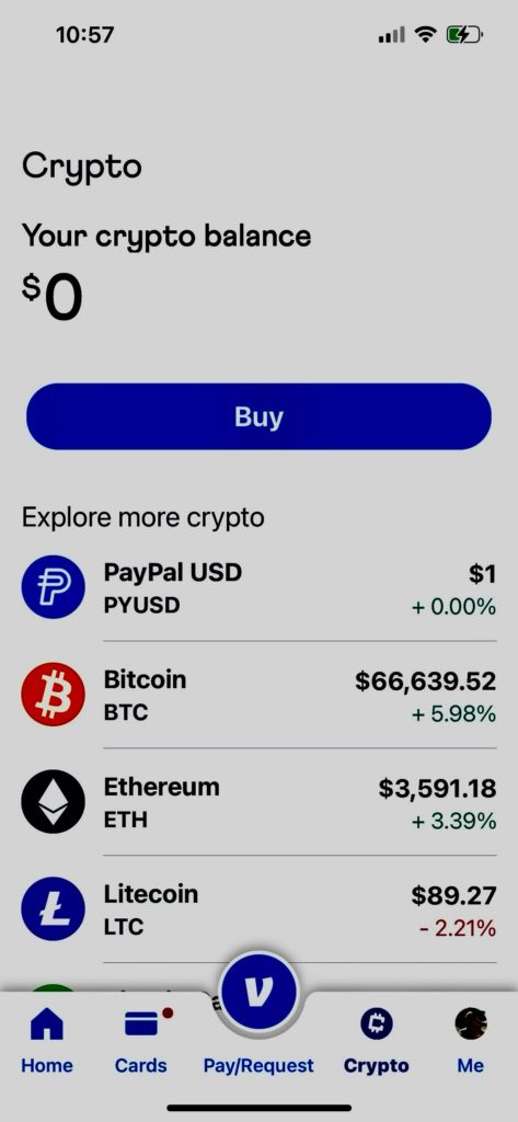 Venmo Crypto Tab Screenshot